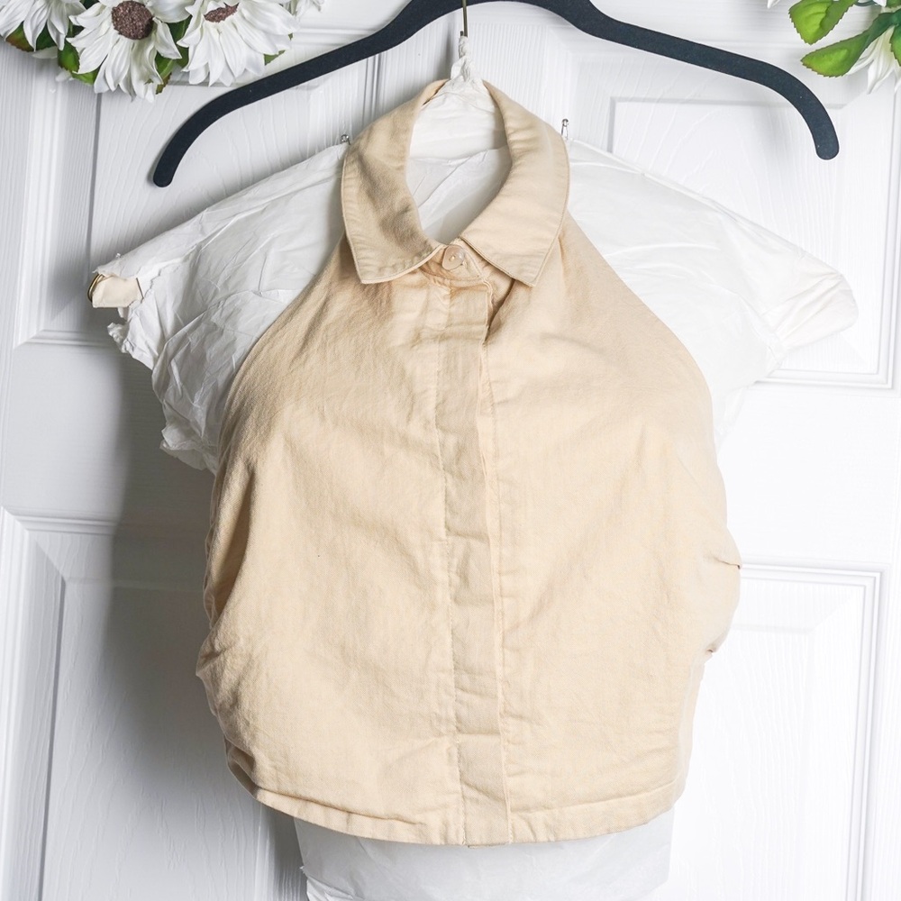 Sovere Momento Crop Top Tan Beige NWT Button Up Open Back Cotton Women’s M